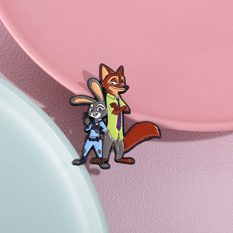 Sheriff Rabbit Fox Cute Animal Characters Metal Pin Badge