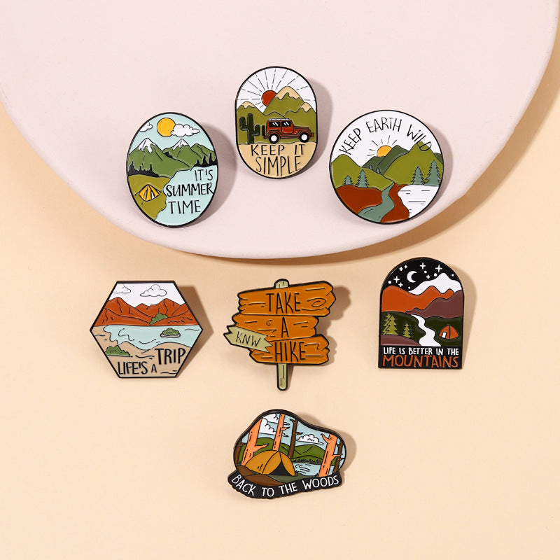 Travel Outdoor Hiking Series Irregular Metal Pins Badge