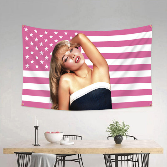 Sabrina Carpenter Pink USA Tapestry Flag