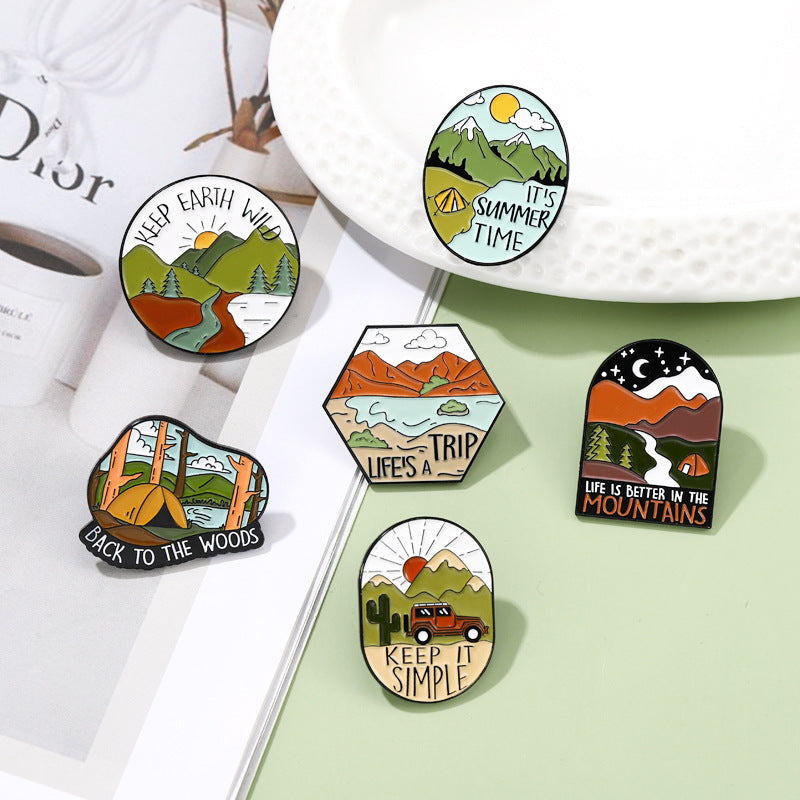 Travel Outdoor Hiking Series Irregular Metal Pins Badge