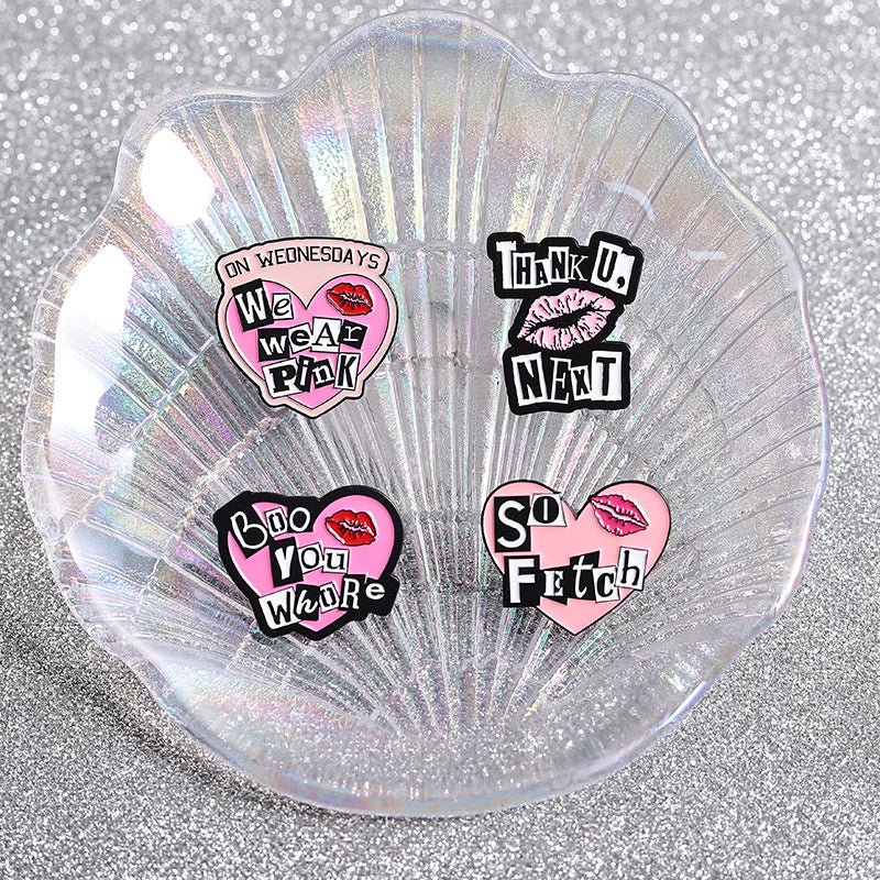Mean Girls Iconic Phrases Rose Red Heart Lips Metal Pin Badge