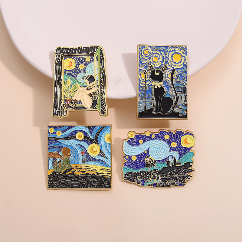 Creative Artsy Famous Oil Painting Starry Sky Metal Pin Badge