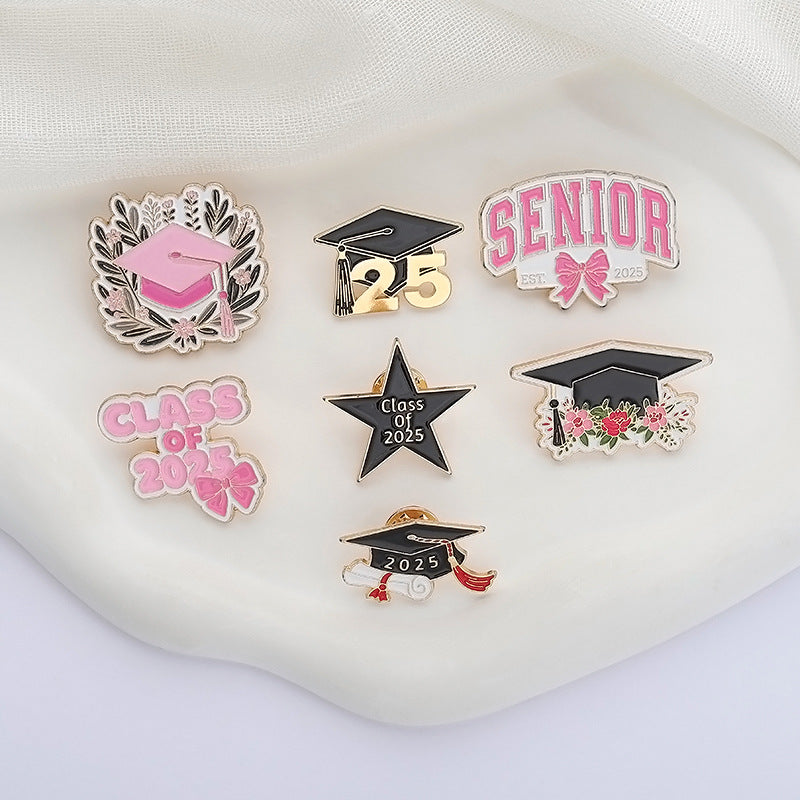 Minimalist Fun Graduation Season Accessories Bachelor Hat Metal Pin Badge