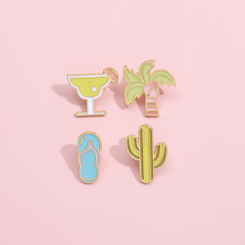 Summer Themed Metal Pins Badges Drink Ice Cream Pink Leaf Soda Starfish Shell Coconut Tree