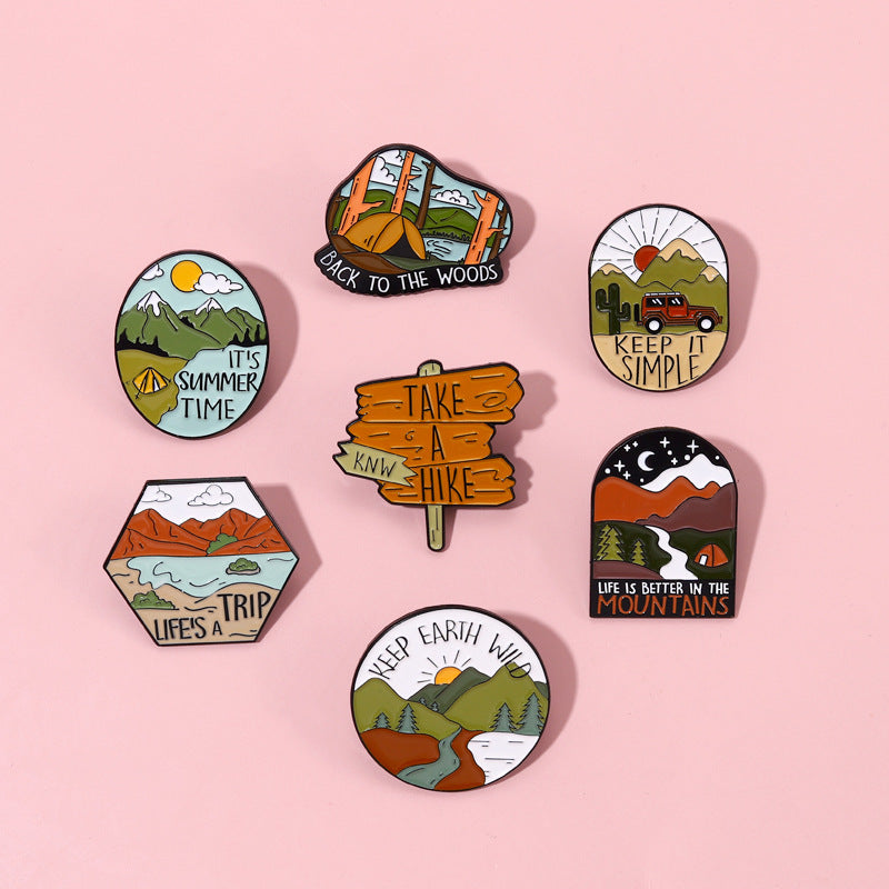 Travel Outdoor Hiking Series Irregular Metal Pins Badge
