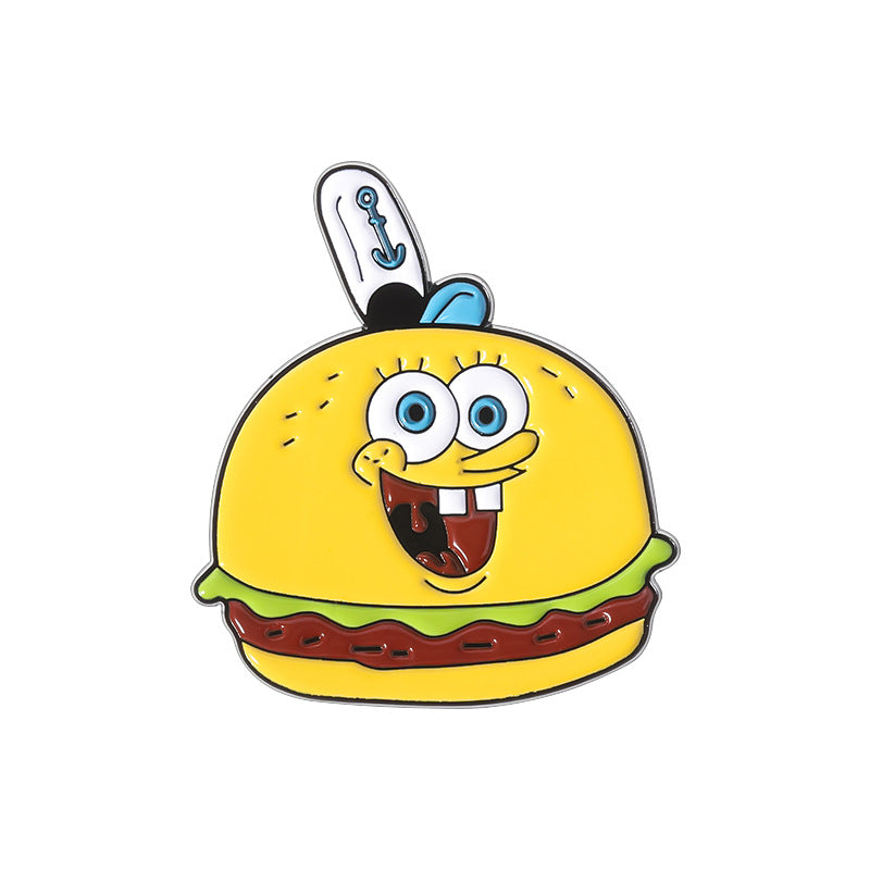 Sponge Bob Cartoon Cute Octopus Snacks Metal Pins Badges