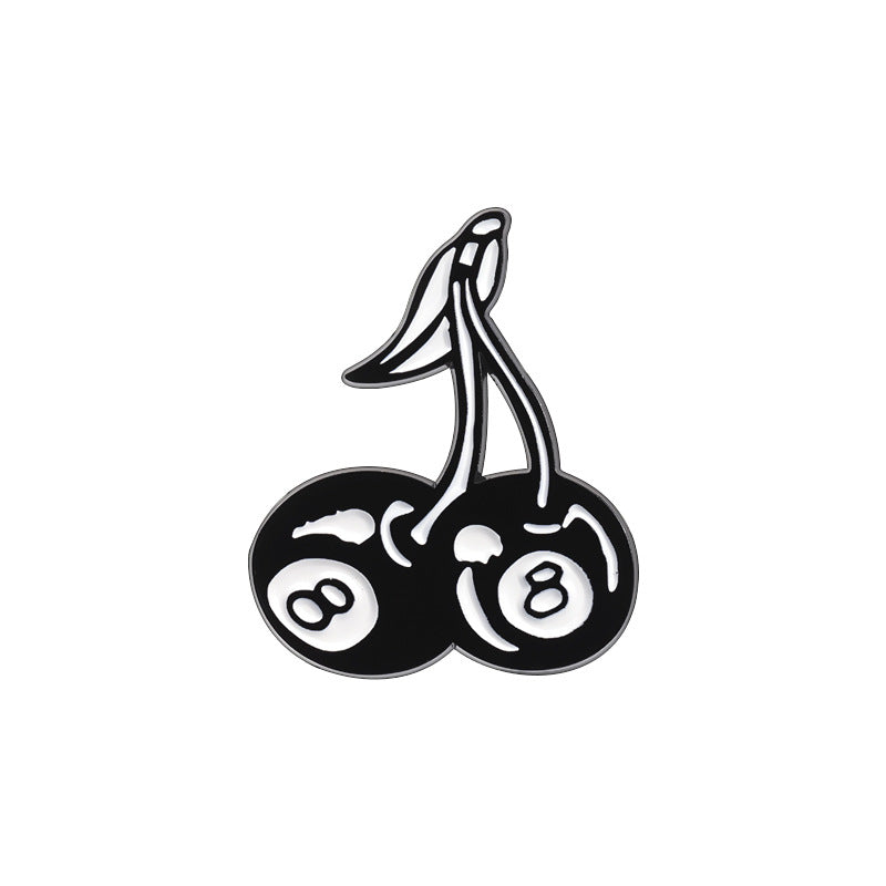 Personality Black No. 8 Billiards Sports Cherry Skull Metal Pin Badge