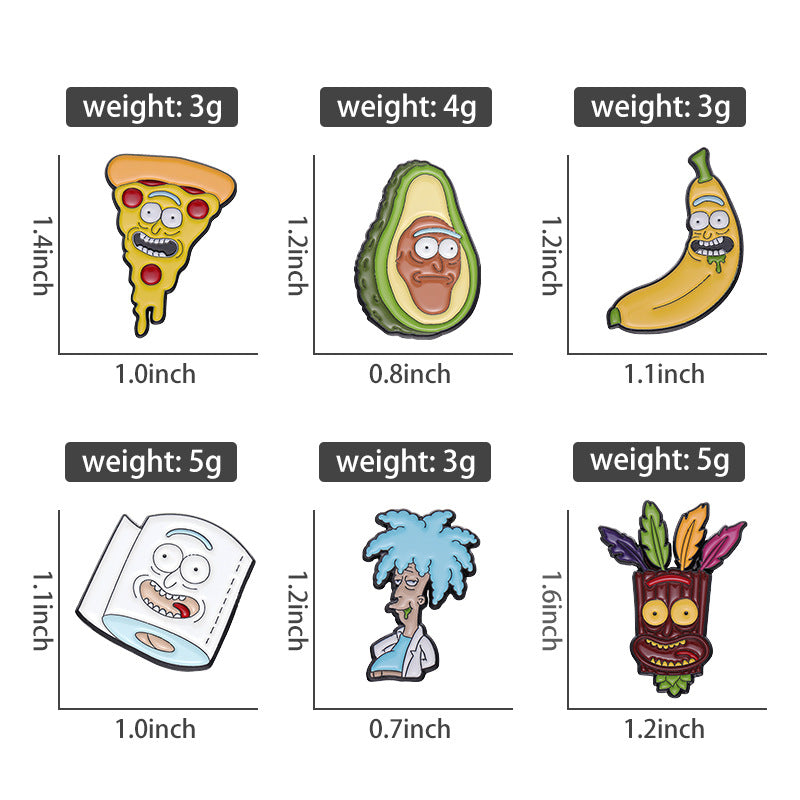 Mini Banana Pizza Avocado Cartoon Metal Pins Badge