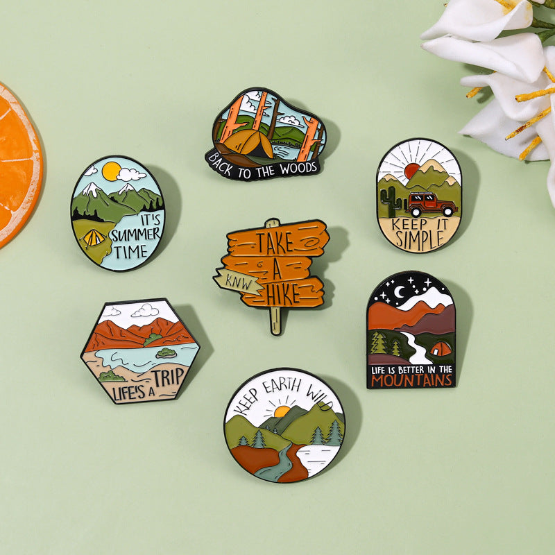 Travel Outdoor Hiking Series Irregular Metal Pins Badge