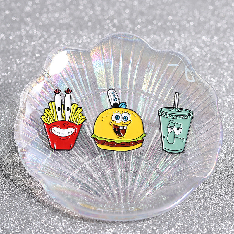 Sponge Bob Cartoon Cute Octopus Snacks Metal Pins Badges