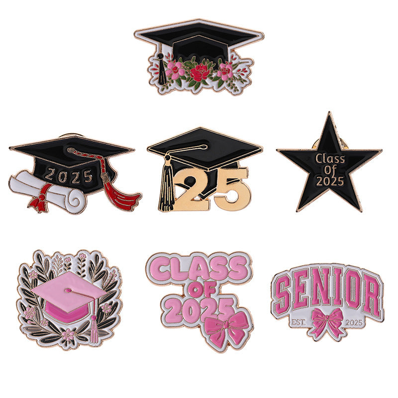 Minimalist Fun Graduation Season Accessories Bachelor Hat Metal Pin Badge