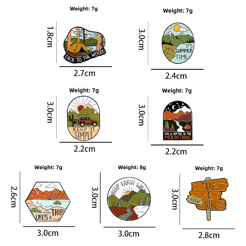 Travel Outdoor Hiking Series Irregular Metal Pins Badge