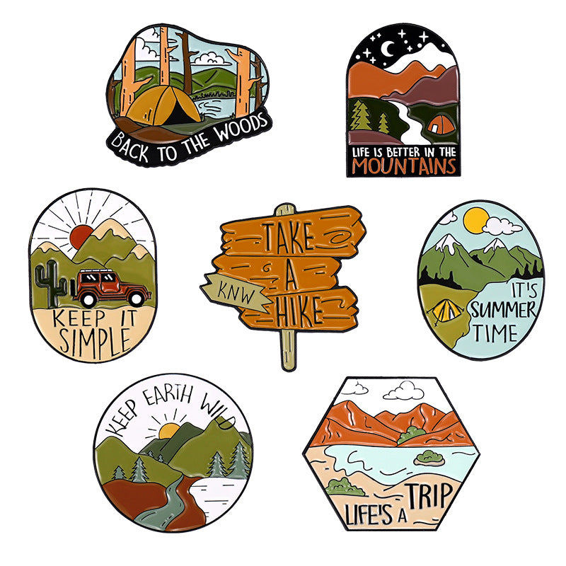 Travel Outdoor Hiking Series Irregular Metal Pins Badge