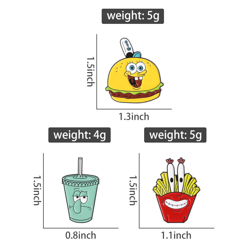 Sponge Bob Cartoon Cute Octopus Snacks Metal Pins Badges