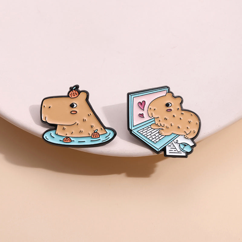 Fun Cute Capybara Animal Metal Pin Badges