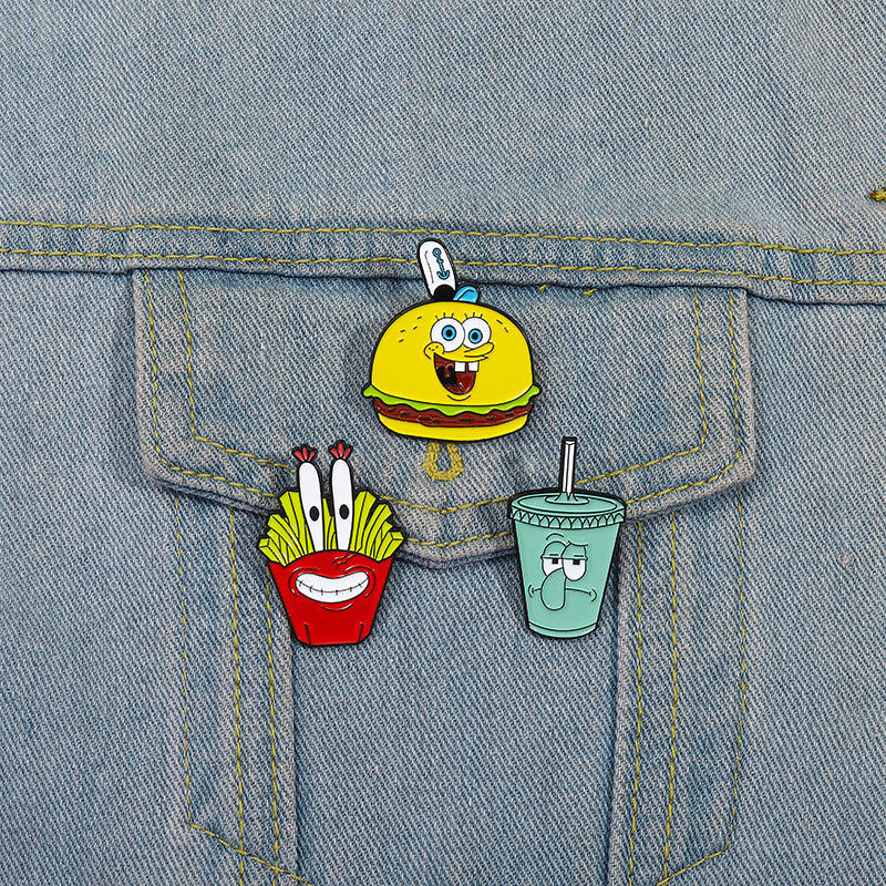 Sponge Bob Cartoon Cute Octopus Snacks Metal Pins Badges