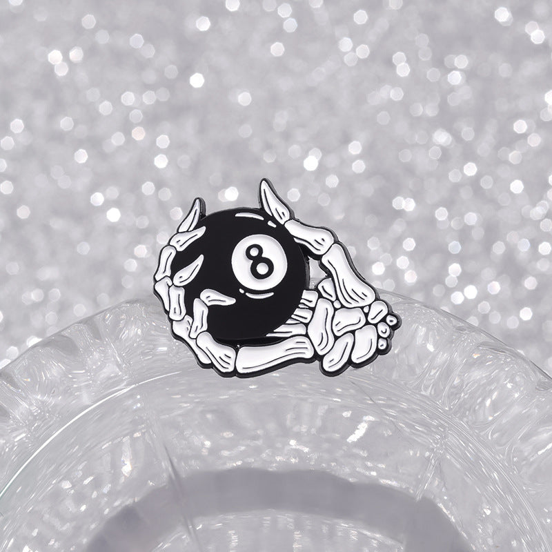 Personality Black No. 8 Billiards Sports Cherry Skull Metal Pin Badge