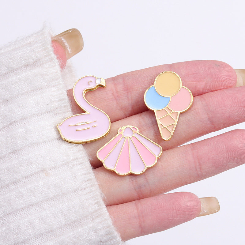 Summer Themed Metal Pins Badges Drink Ice Cream Pink Leaf Soda Starfish Shell Coconut Tree