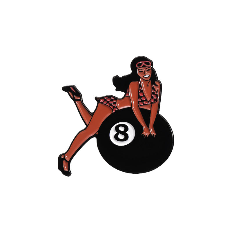 Personality Black No. 8 Billiards Sports Cherry Skull Metal Pin Badge