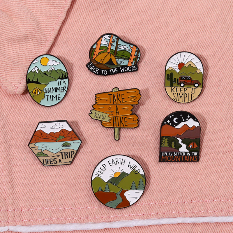 Travel Outdoor Hiking Series Irregular Metal Pins Badge