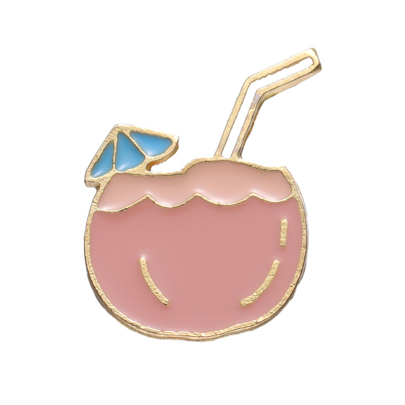 Summer Themed Metal Pins Badges Drink Ice Cream Pink Leaf Soda Starfish Shell Coconut Tree