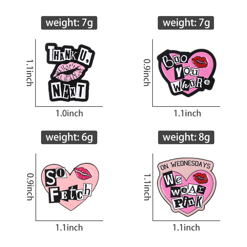 Mean Girls Iconic Phrases Rose Red Heart Lips Metal Pin Badge