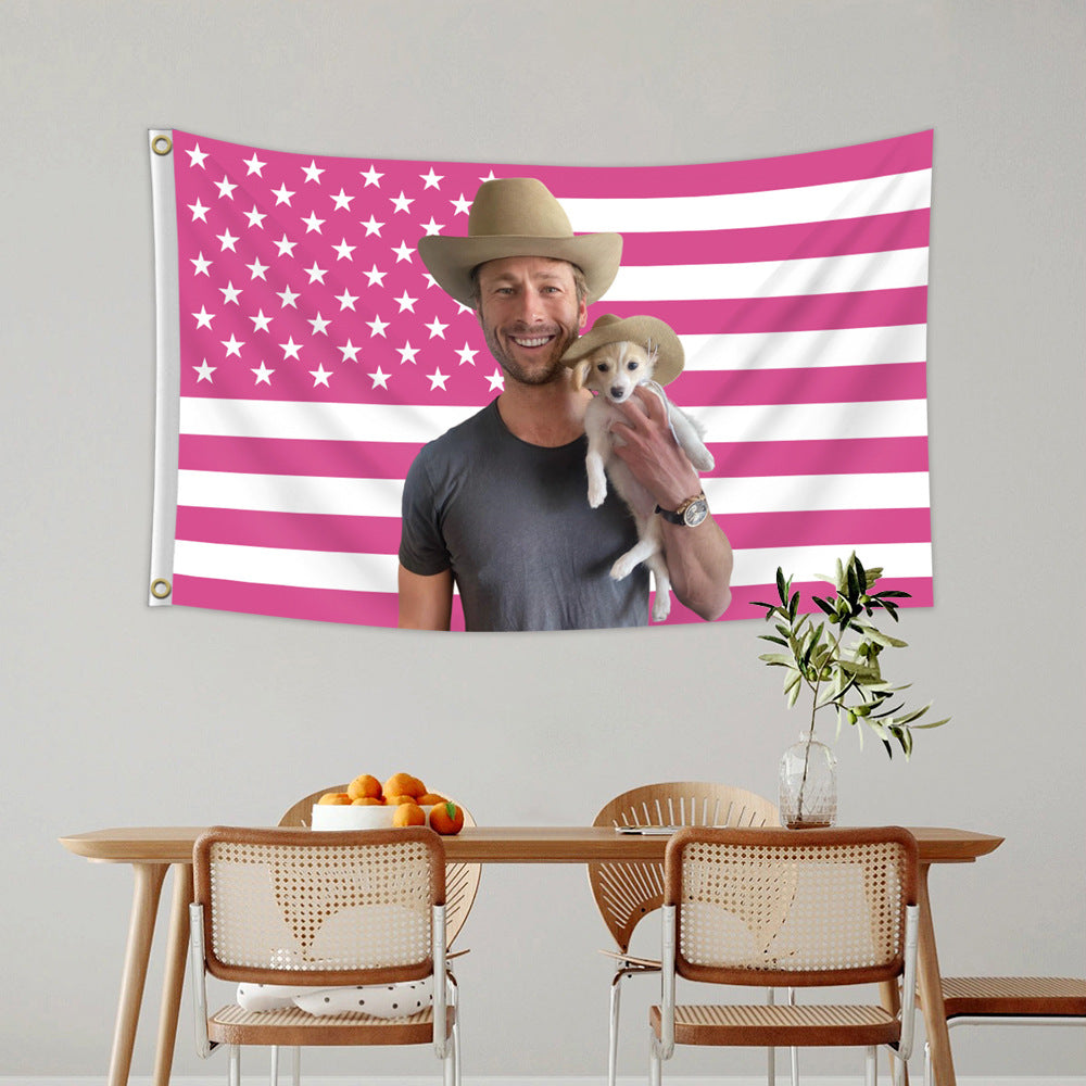 Glenn Powell Tapestry Pink USA Flag
