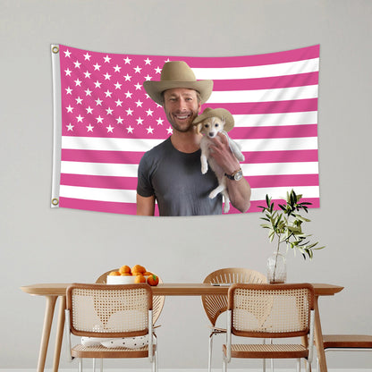 Glenn Powell Tapestry Pink USA Flag