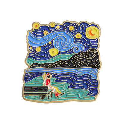 Creative Artsy Famous Oil Painting Starry Sky Metal Pin Badge