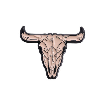 Creative Brown Cowboy Series Retro Metal Pins Badges, bull head boots, hats, geometric landscape patterns, lacquer brooches