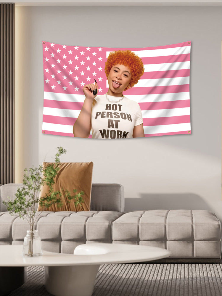 Ice Spice Pink USA Flag Tapestry