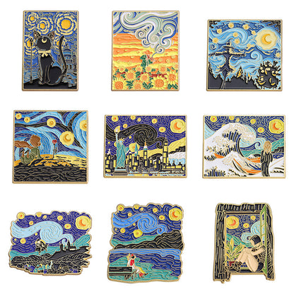 Creative Artsy Famous Oil Painting Starry Sky Metal Pin Badge