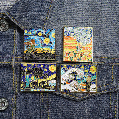 Creative Artsy Famous Oil Painting Starry Sky Metal Pin Badge