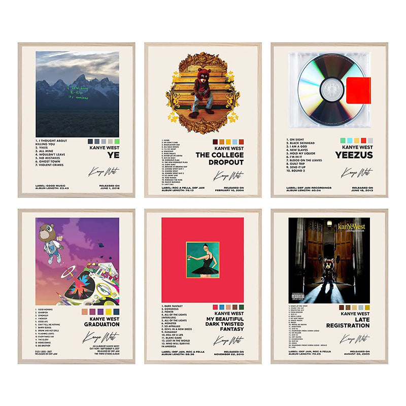 Set of 6 Kanye West Album Covers Canvas Posters