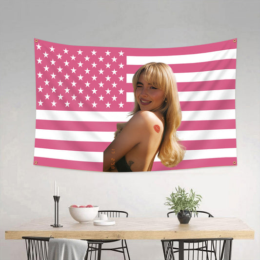 Sabrina Carpenter Pink USA Tapestry Flag