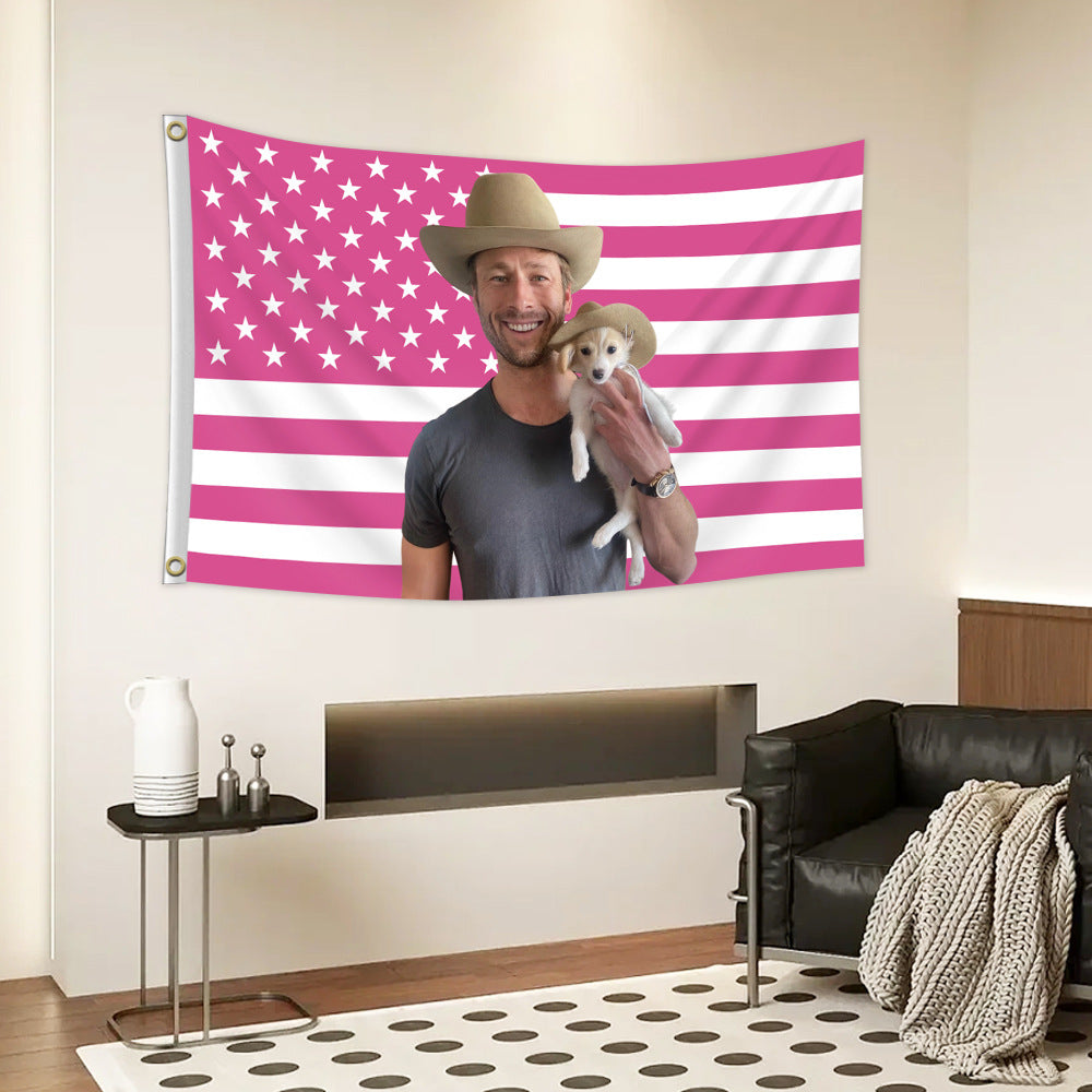 Glenn Powell Tapestry Pink USA Flag