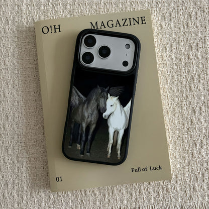 Black and White Wings Horses iPhone Case