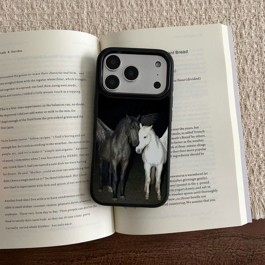 Black and White Wings Horses iPhone Case