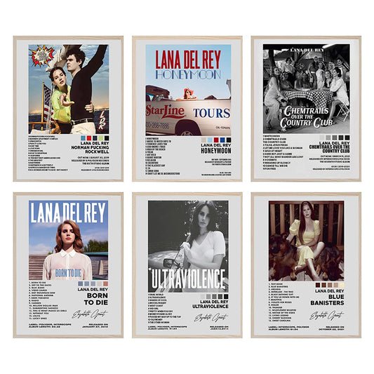 Set of 6 Lana Del Rey Album Covers Canvas Posters