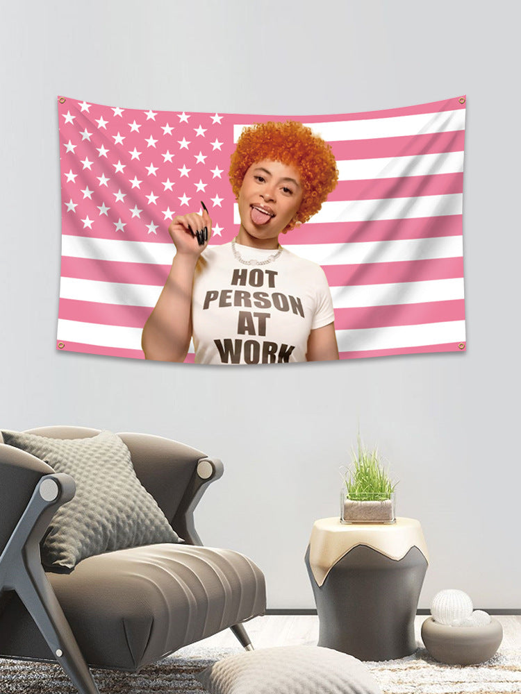 Ice Spice Pink USA Flag Tapestry